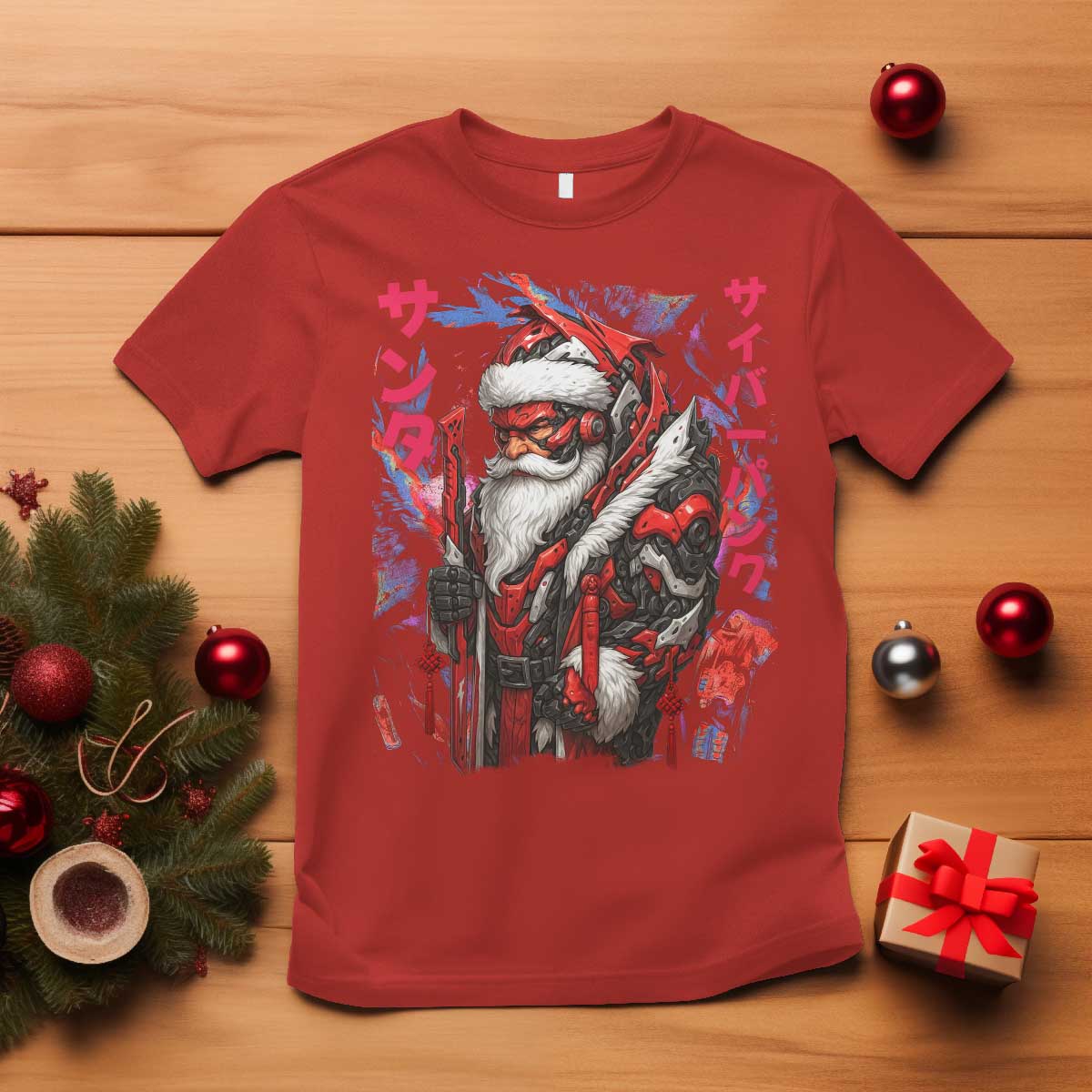 Christmas Cyberpunk Santa T Shirt Japanese Xmas Techwear Manga Anime - Wonder Print Shop