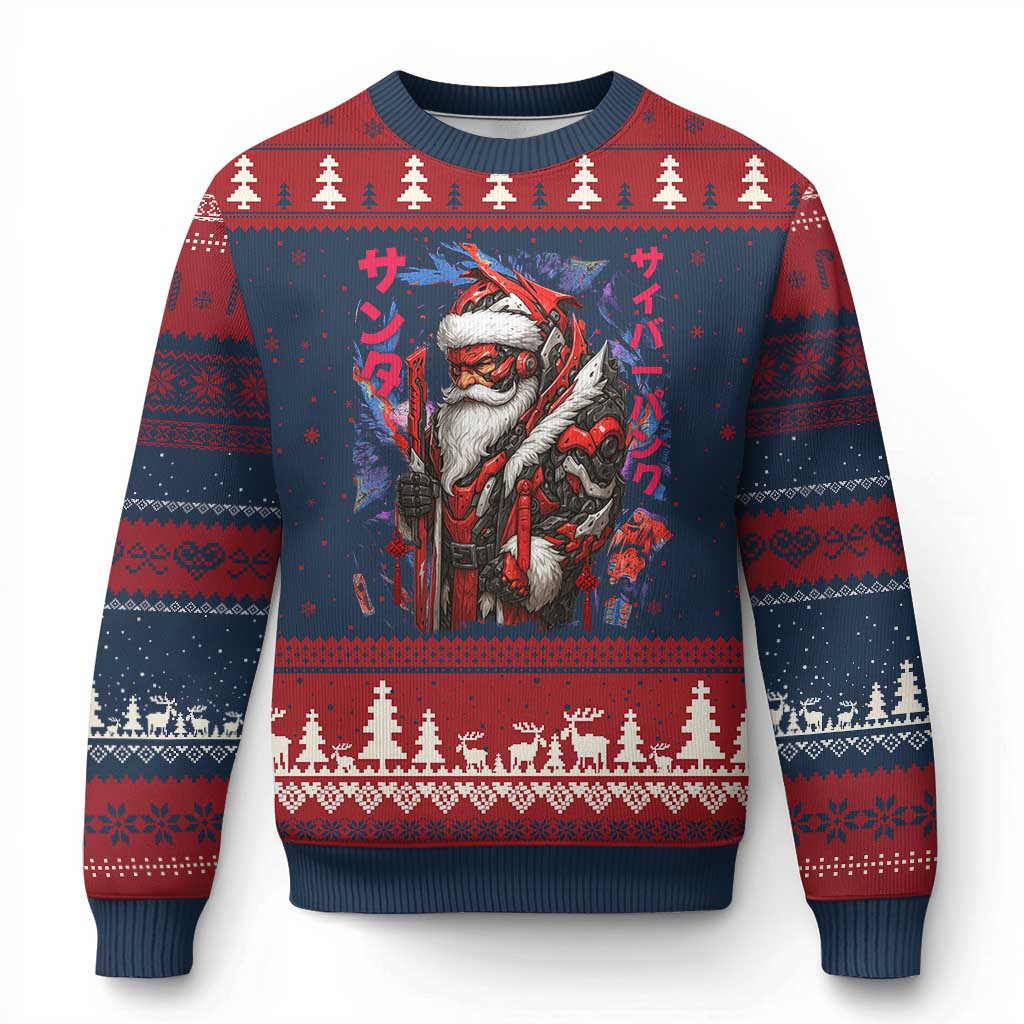 Xmas Cyberpunk Santa Ugly Christmas Sweater Japanese Xmas Techwear Manga Anime - Wonder Print Shop