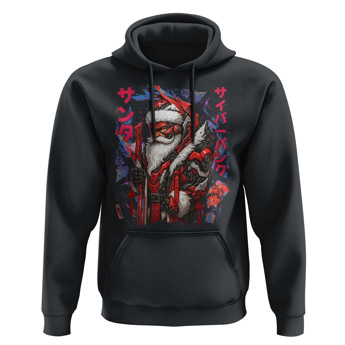 Christmas Cyberpunk Santa Hoodie Japanese Xmas Techwear Manga Anime - Wonder Print Shop