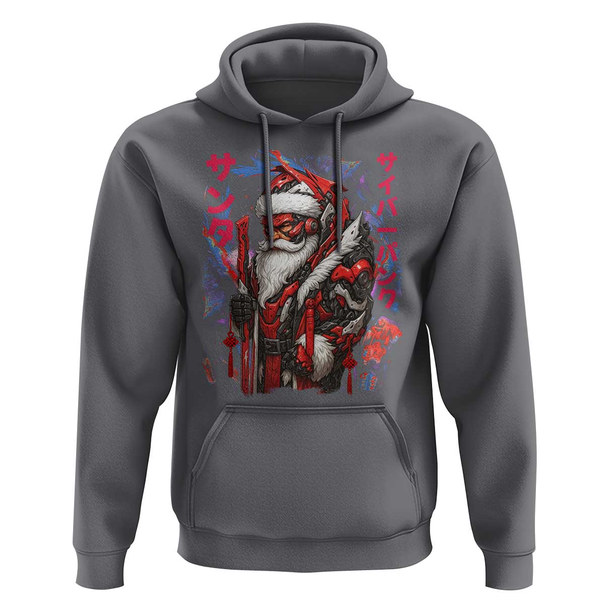 Christmas Cyberpunk Santa Hoodie Japanese Xmas Techwear Manga Anime - Wonder Print Shop