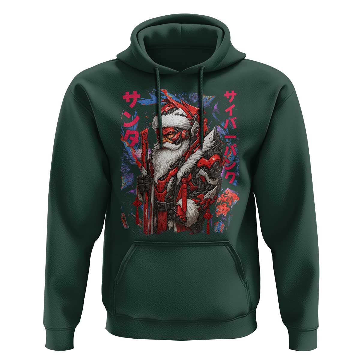 Christmas Cyberpunk Santa Hoodie Japanese Xmas Techwear Manga Anime - Wonder Print Shop