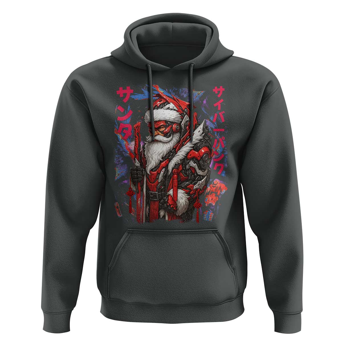 Christmas Cyberpunk Santa Hoodie Japanese Xmas Techwear Manga Anime - Wonder Print Shop