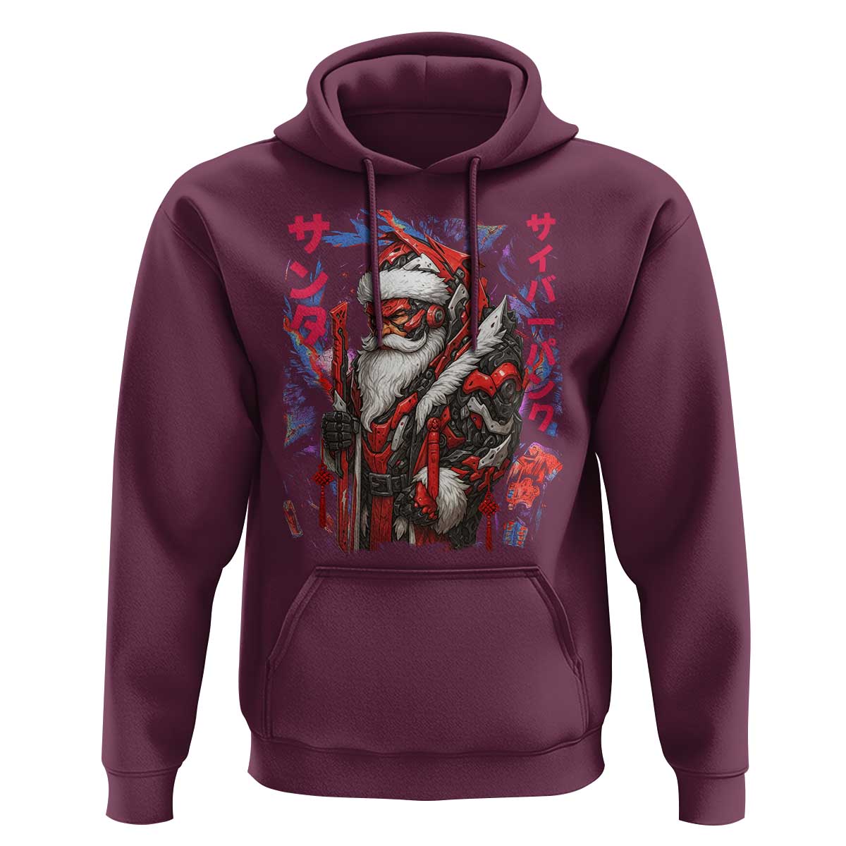 Christmas Cyberpunk Santa Hoodie Japanese Xmas Techwear Manga Anime - Wonder Print Shop