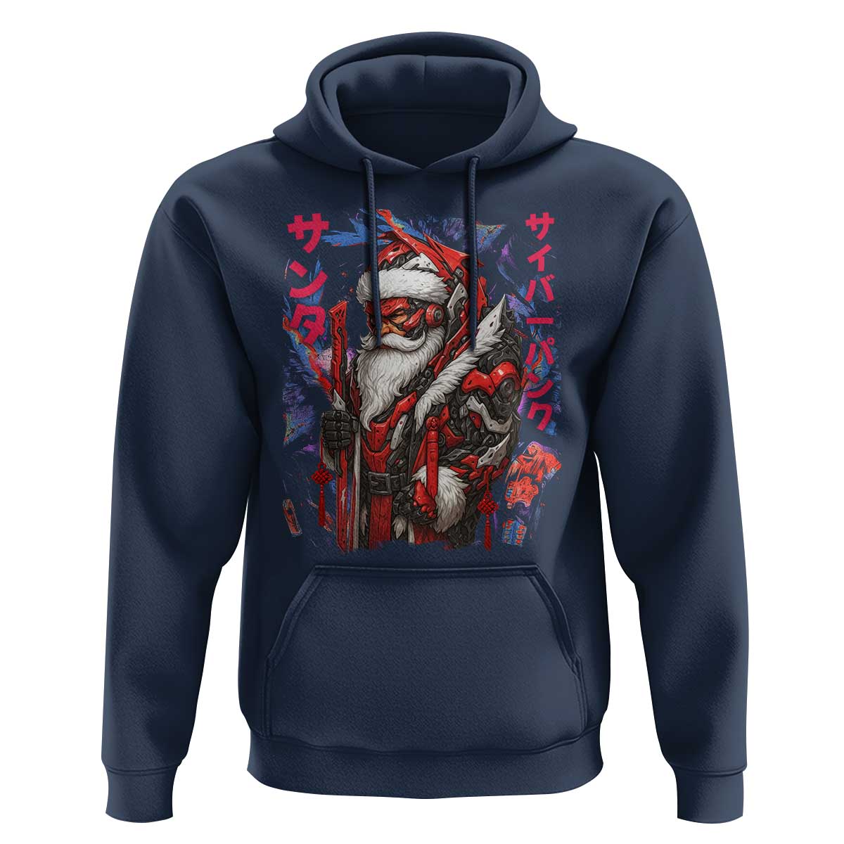 Christmas Cyberpunk Santa Hoodie Japanese Xmas Techwear Manga Anime - Wonder Print Shop