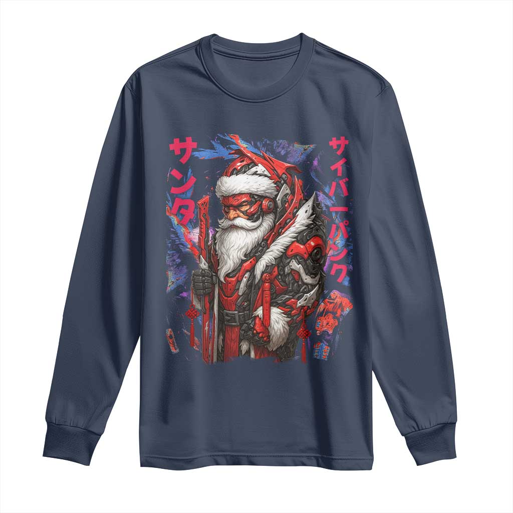 Christmas Cyberpunk Santa Long Sleeve Shirt Japanese Xmas Techwear Manga Anime - Wonder Print Shop
