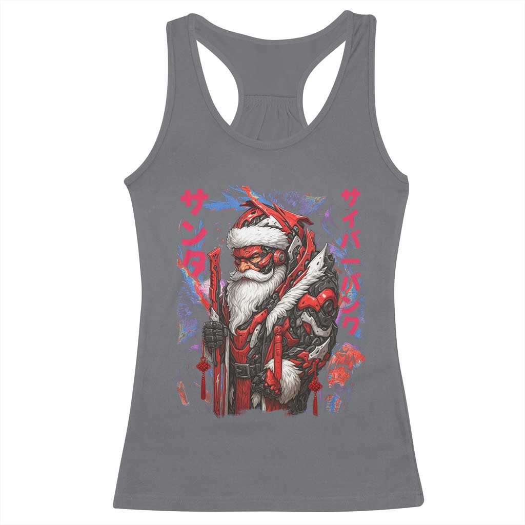 Christmas Cyberpunk Santa Racerback Tank Top Japanese Xmas Techwear Manga Anime - Wonder Print Shop