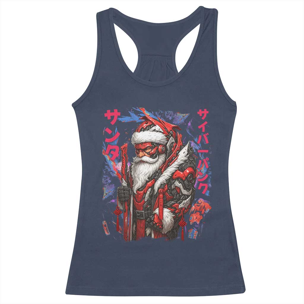 Christmas Cyberpunk Santa Racerback Tank Top Japanese Xmas Techwear Manga Anime - Wonder Print Shop