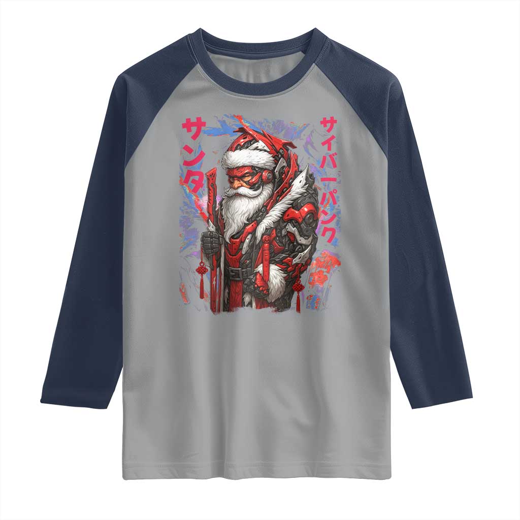 Christmas Cyberpunk Santa Raglan Shirt Japanese Xmas Techwear Manga Anime - Wonder Print Shop
