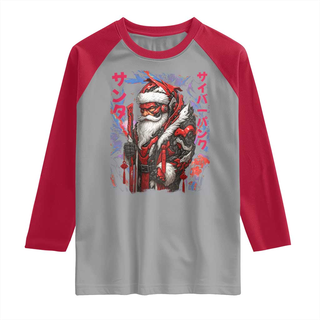 Christmas Cyberpunk Santa Raglan Shirt Japanese Xmas Techwear Manga Anime - Wonder Print Shop