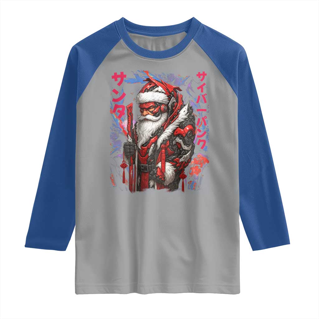 Christmas Cyberpunk Santa Raglan Shirt Japanese Xmas Techwear Manga Anime - Wonder Print Shop