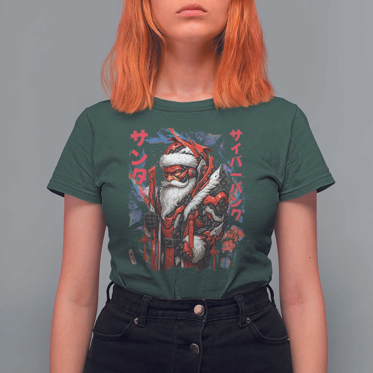 Christmas Cyberpunk Santa T Shirt For Women Japanese Xmas Techwear Manga Anime - Wonder Print Shop