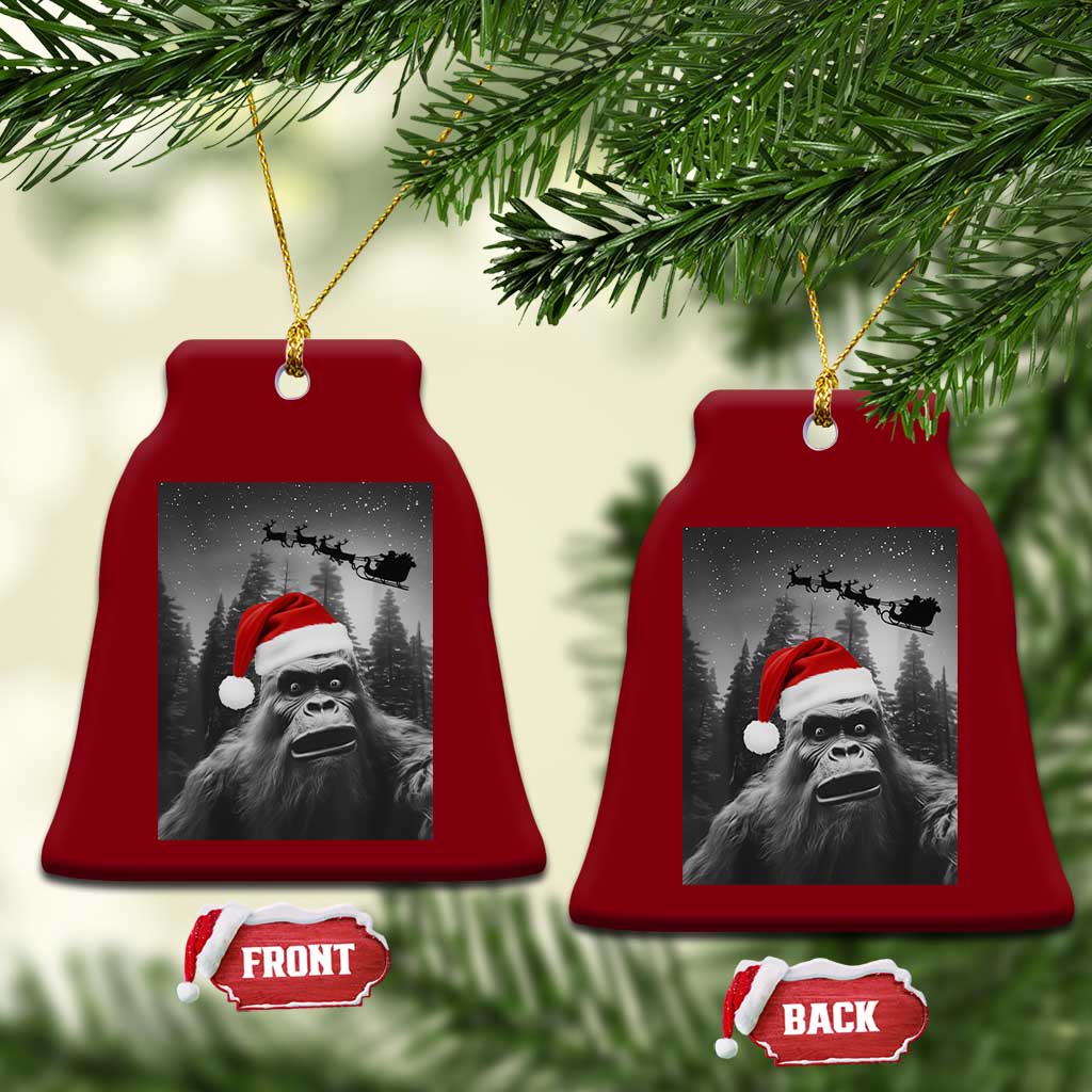 Funny Bigfoot Santas Sleigh Selfie Christmas Ceramic Ornament - Wonder Print Shop