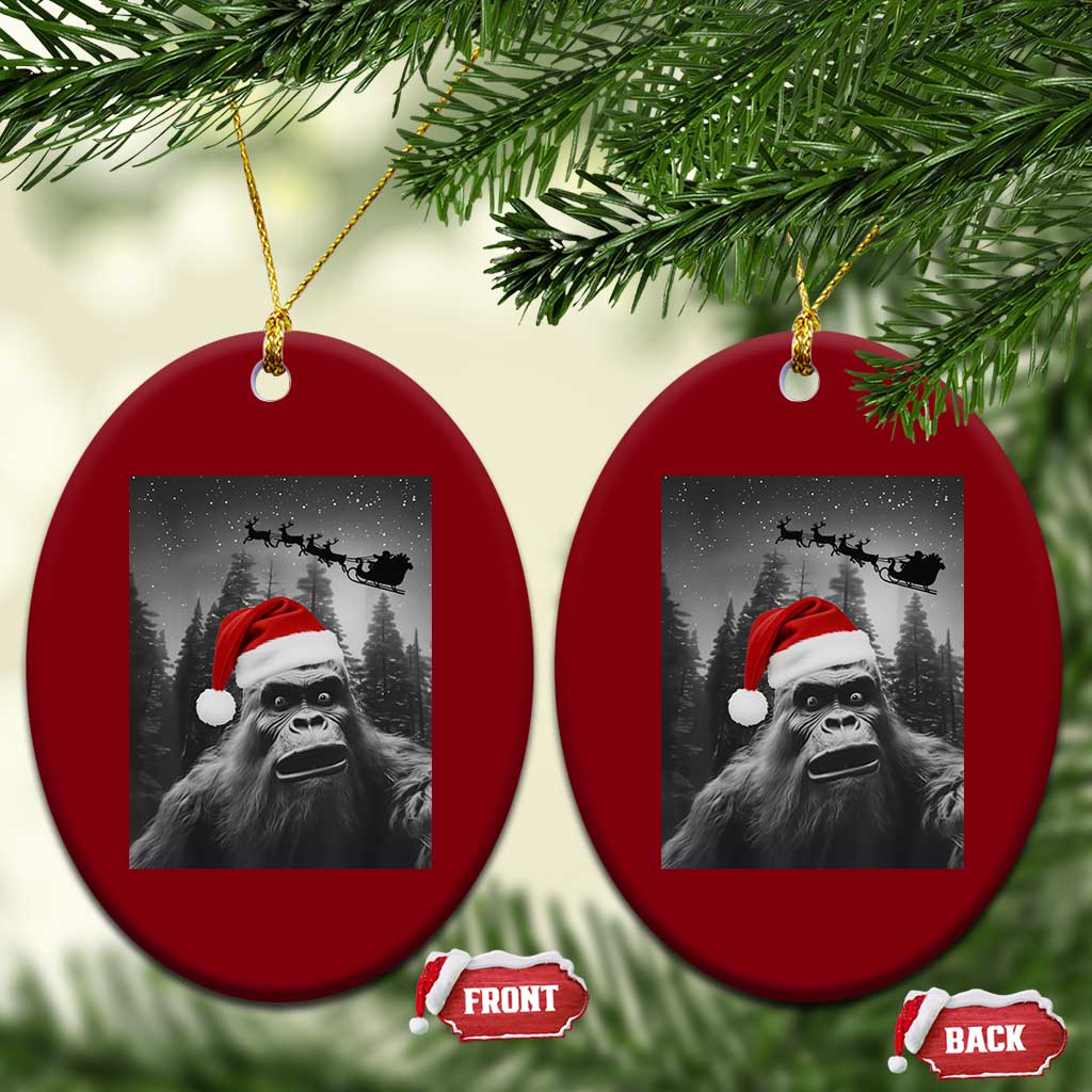 Funny Bigfoot Santas Sleigh Selfie Christmas Ceramic Ornament - Wonder Print Shop