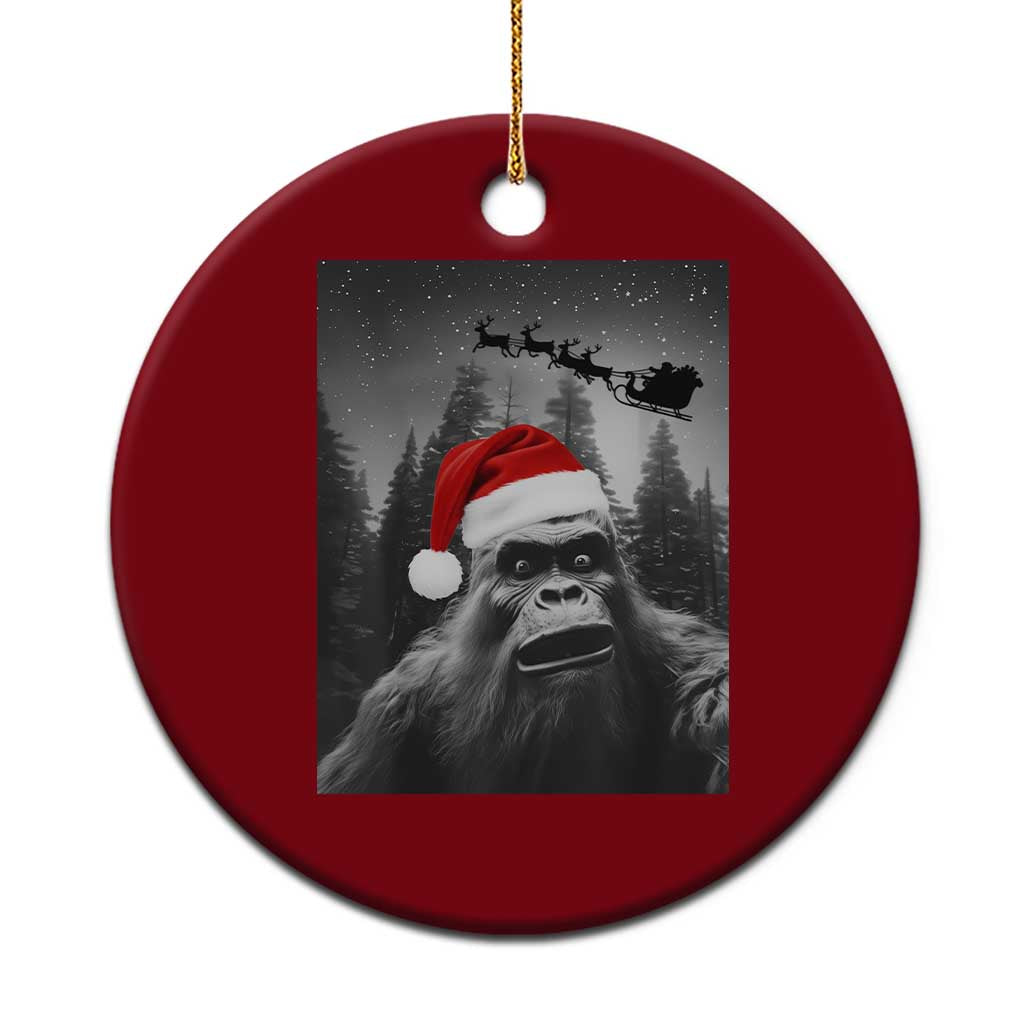 Funny Bigfoot Santas Sleigh Selfie Christmas Ceramic Ornament - Wonder Print Shop