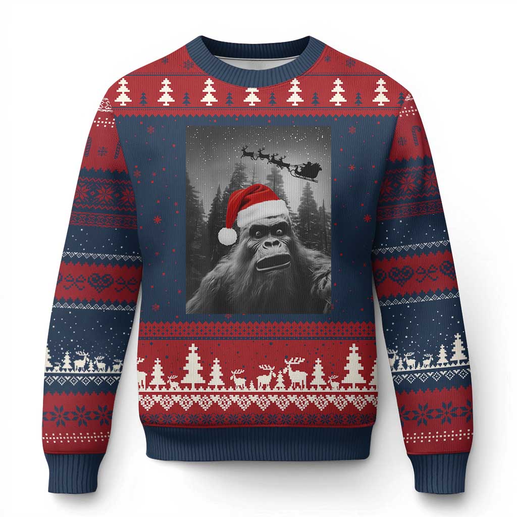 Funny Bigfoot Santas Sleigh Selfie Xmas Ugly Christmas Sweater - Wonder Print Shop