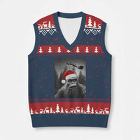 Funny Bigfoot Santas Sleigh Selfie Xmas V-Neck Knit Sweater Vest - Wonder Print Shop