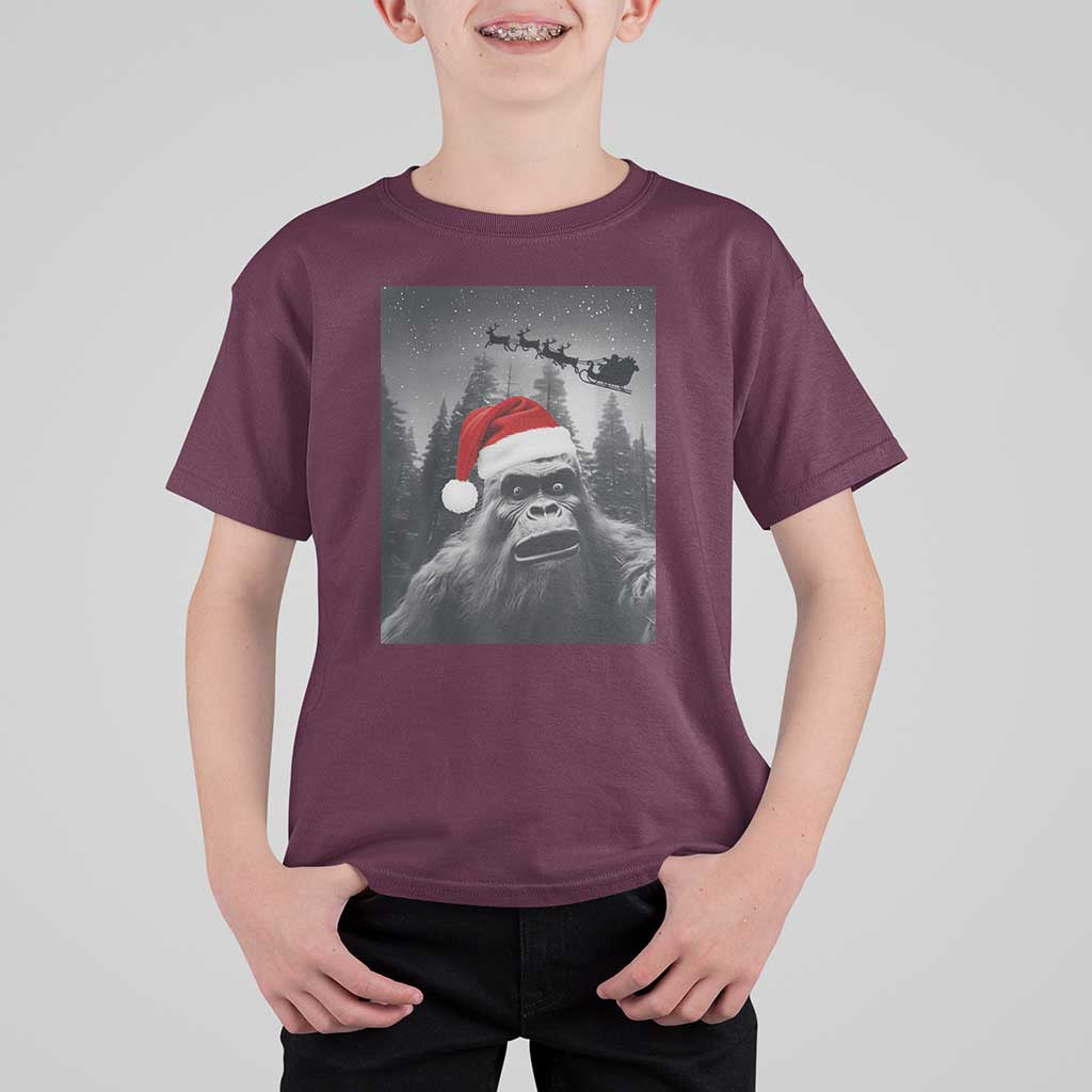 Funny Bigfoot Santas Sleigh Selfie Christmas T Shirt For Kid - Wonder Print Shop