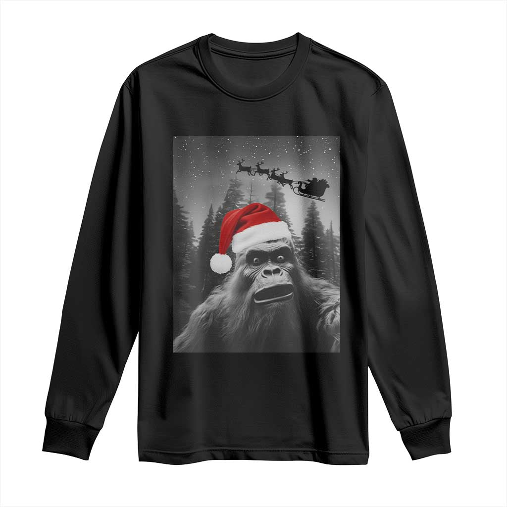 Funny Bigfoot Santas Sleigh Selfie Christmas Long Sleeve Shirt - Wonder Print Shop