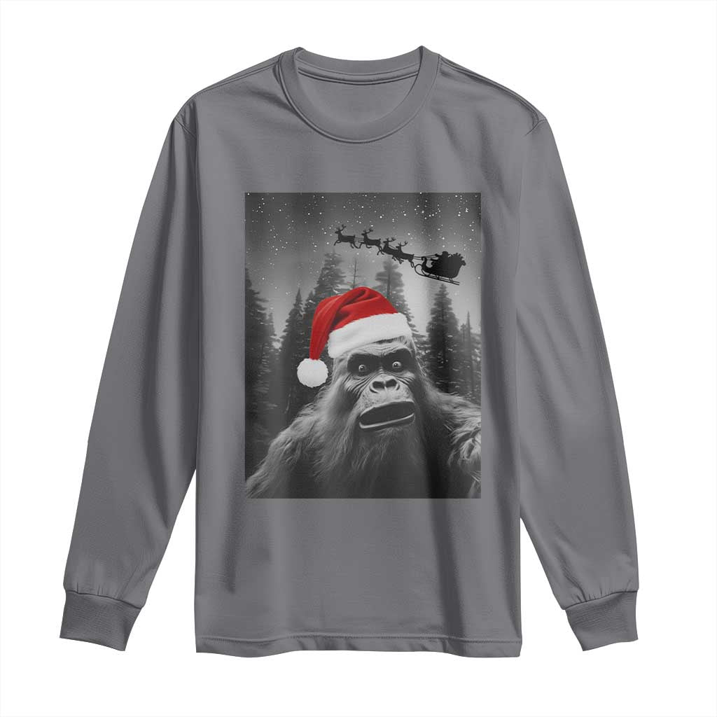 Funny Bigfoot Santas Sleigh Selfie Christmas Long Sleeve Shirt - Wonder Print Shop