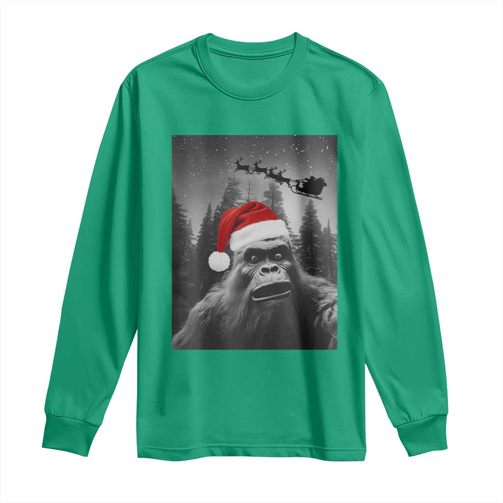 Funny Bigfoot Santas Sleigh Selfie Christmas Long Sleeve Shirt - Wonder Print Shop