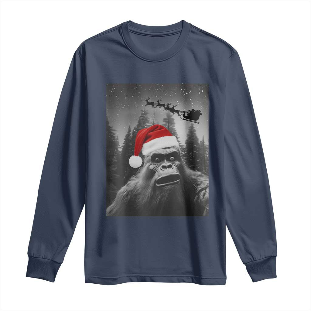 Funny Bigfoot Santas Sleigh Selfie Christmas Long Sleeve Shirt - Wonder Print Shop