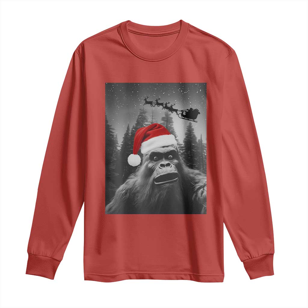 Funny Bigfoot Santas Sleigh Selfie Christmas Long Sleeve Shirt - Wonder Print Shop