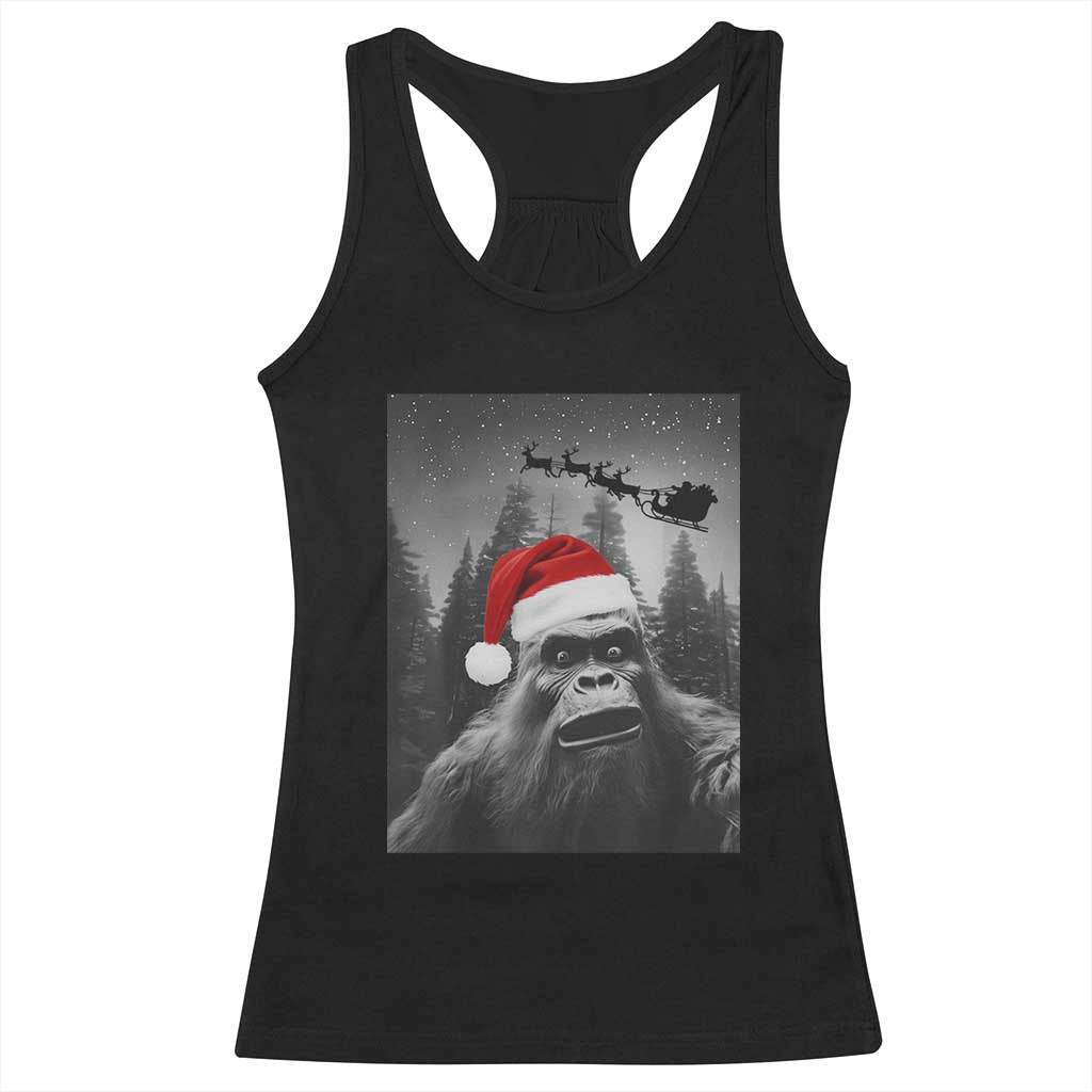 Funny Bigfoot Santas Sleigh Selfie Christmas Racerback Tank Top - Wonder Print Shop