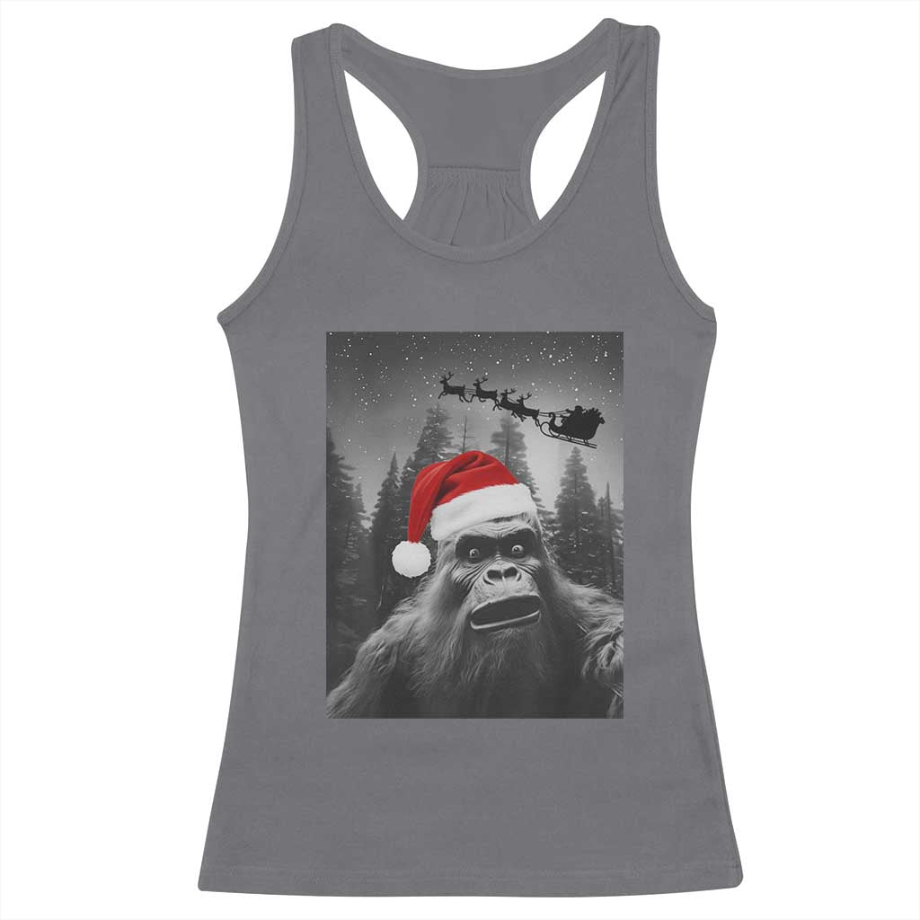 Funny Bigfoot Santas Sleigh Selfie Christmas Racerback Tank Top - Wonder Print Shop