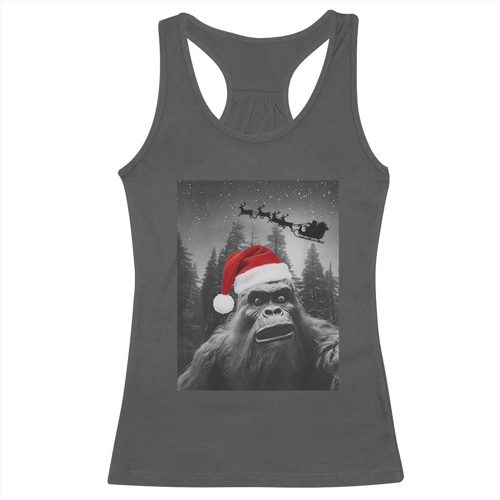 Funny Bigfoot Santas Sleigh Selfie Christmas Racerback Tank Top - Wonder Print Shop