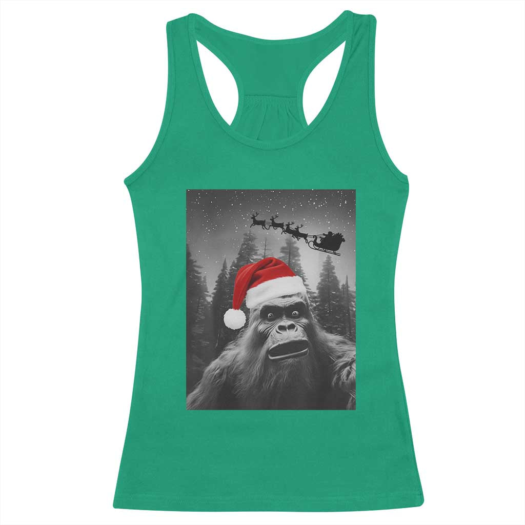 Funny Bigfoot Santas Sleigh Selfie Christmas Racerback Tank Top - Wonder Print Shop