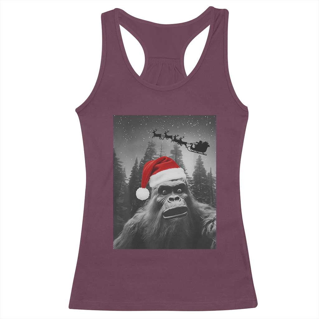 Funny Bigfoot Santas Sleigh Selfie Christmas Racerback Tank Top - Wonder Print Shop