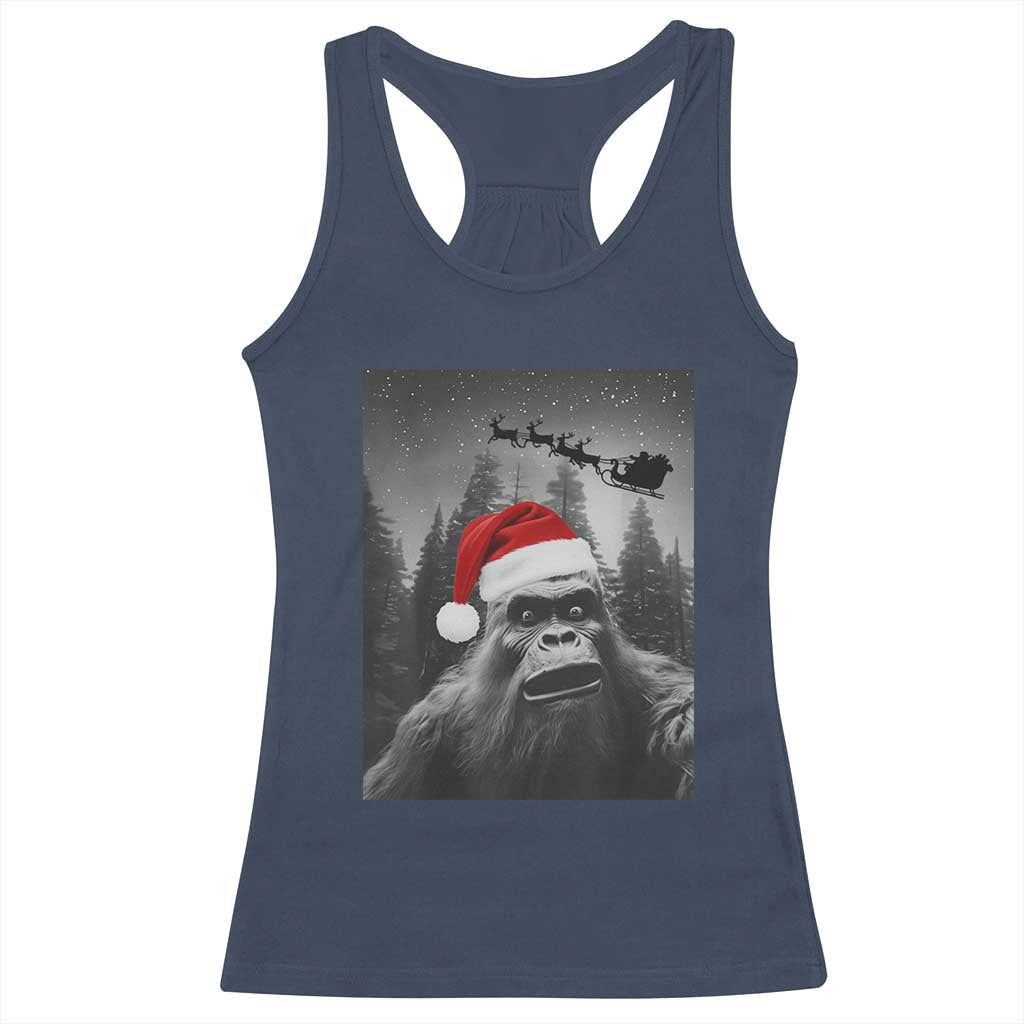Funny Bigfoot Santas Sleigh Selfie Christmas Racerback Tank Top - Wonder Print Shop