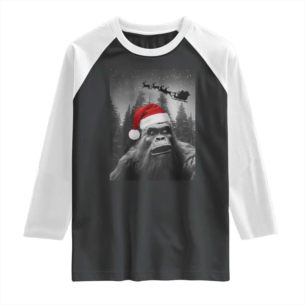 Funny Bigfoot Santas Sleigh Selfie Christmas Raglan Shirt - Wonder Print Shop