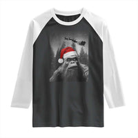 Funny Bigfoot Santas Sleigh Selfie Christmas Raglan Shirt - Wonder Print Shop