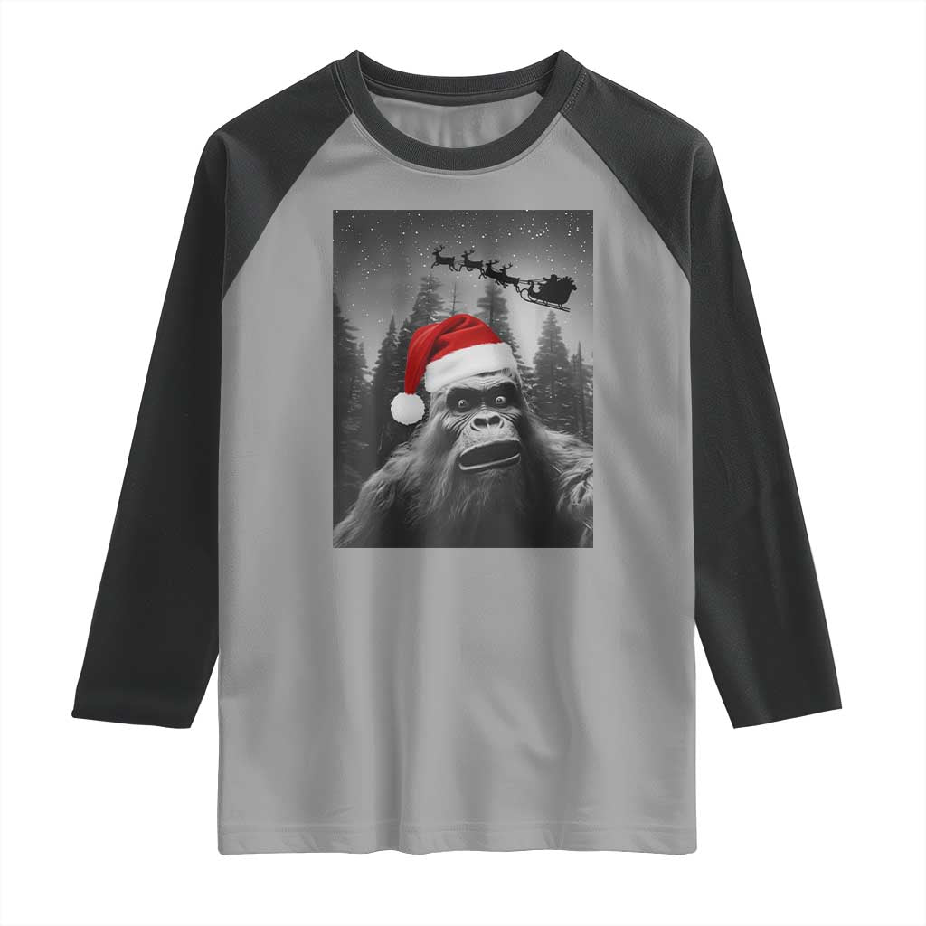 Funny Bigfoot Santas Sleigh Selfie Christmas Raglan Shirt - Wonder Print Shop