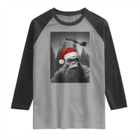 Funny Bigfoot Santas Sleigh Selfie Christmas Raglan Shirt - Wonder Print Shop