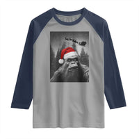 Funny Bigfoot Santas Sleigh Selfie Christmas Raglan Shirt - Wonder Print Shop