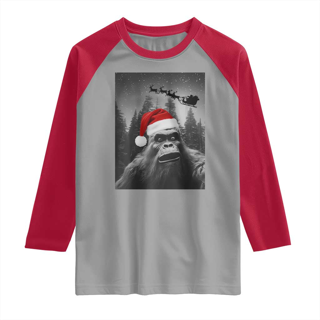 Funny Bigfoot Santas Sleigh Selfie Christmas Raglan Shirt - Wonder Print Shop