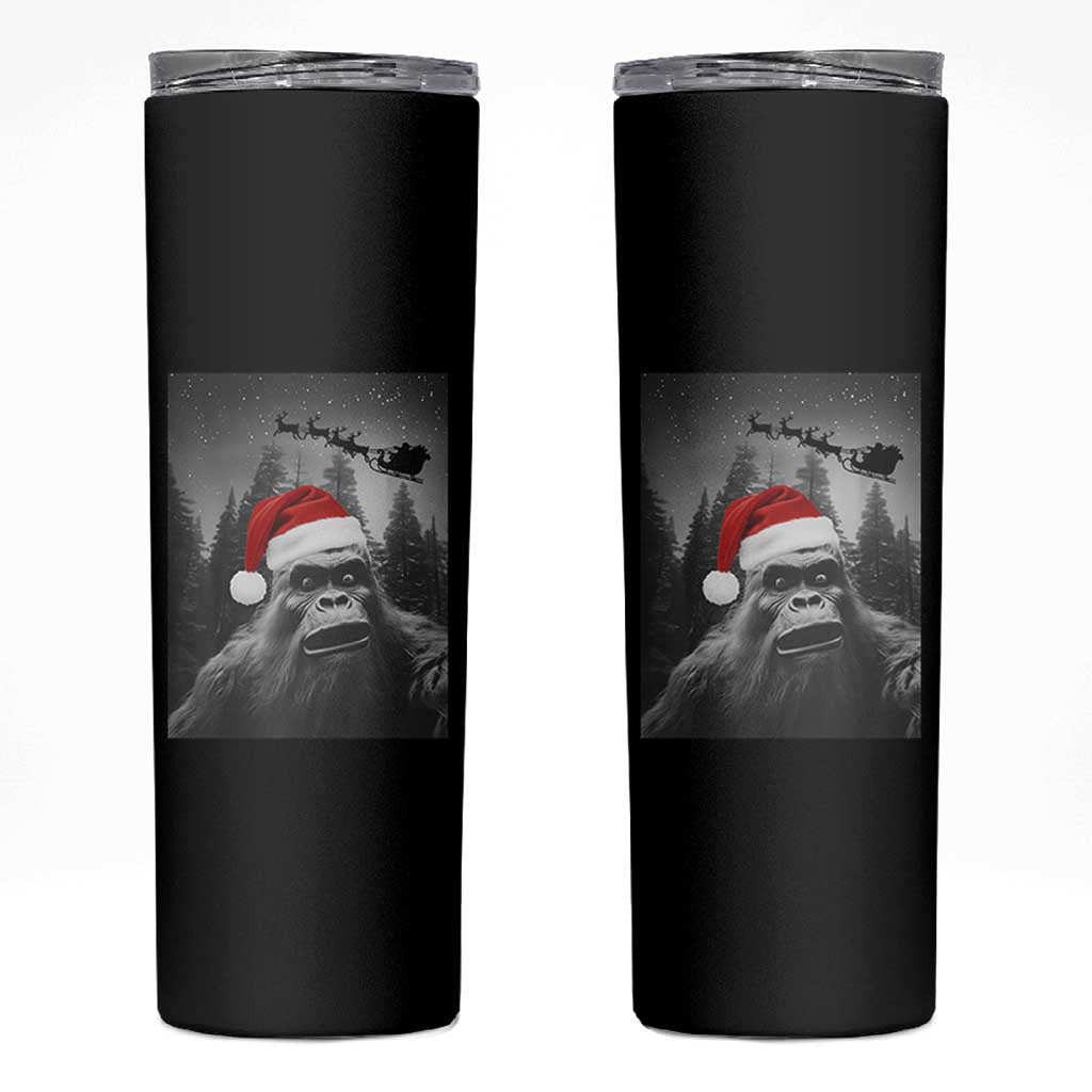 Funny Bigfoot Santas Sleigh Selfie Christmas Skinny Tumbler - Wonder Print Shop