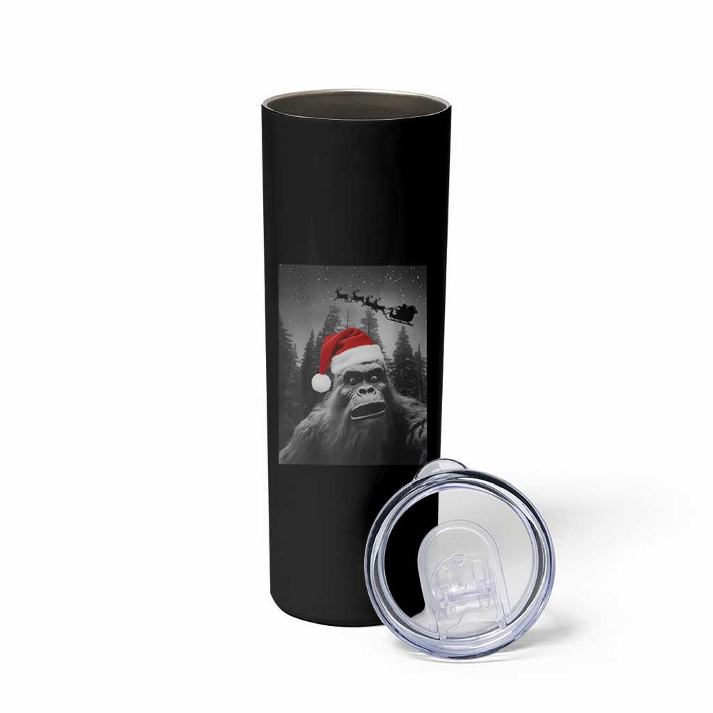 Funny Bigfoot Santas Sleigh Selfie Christmas Skinny Tumbler - Wonder Print Shop