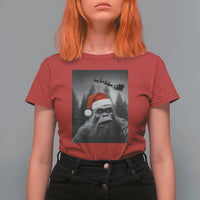 Funny Bigfoot Santas Sleigh Selfie Christmas T Shirt For Women - Wonder Print Shop