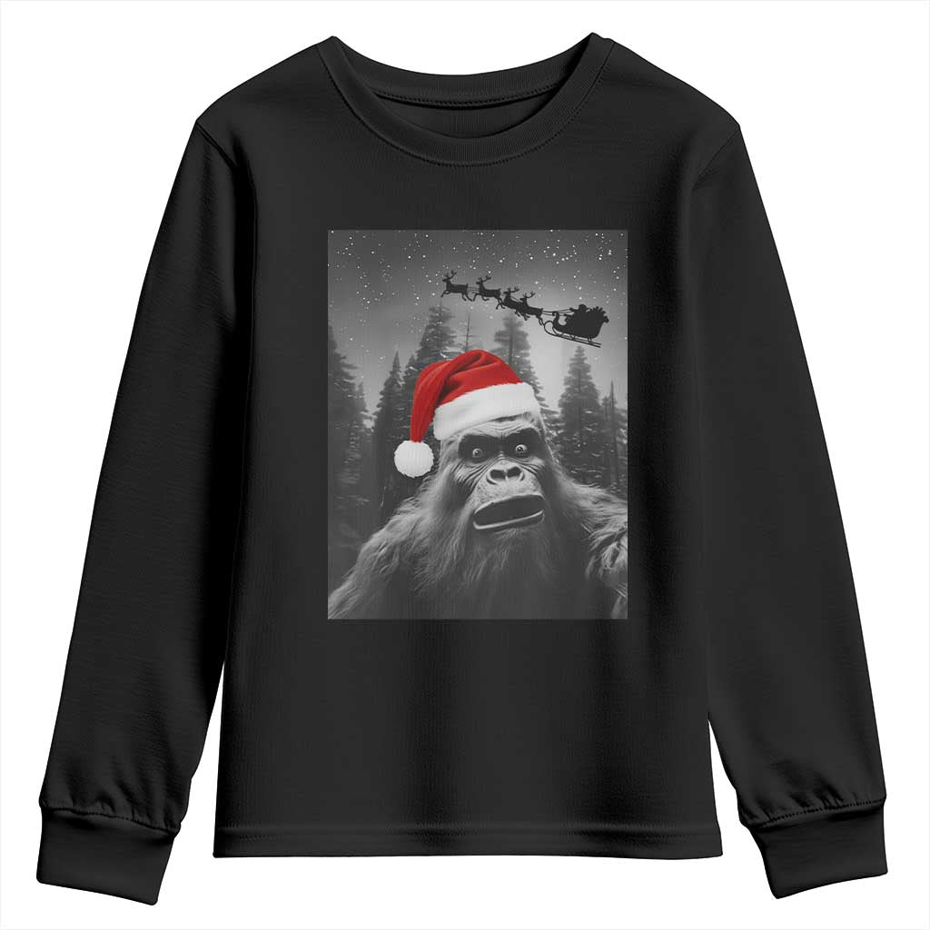 Funny Bigfoot Santas Sleigh Selfie Christmas Youth Sweatshirt - Wonder Print Shop