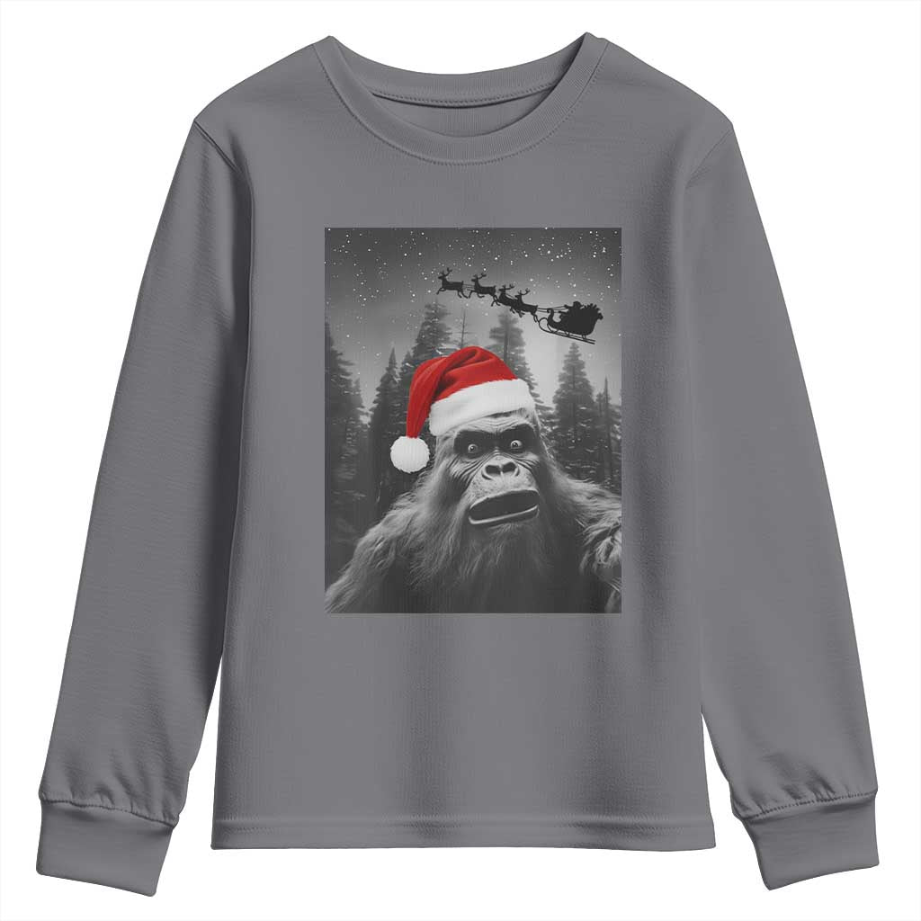 Funny Bigfoot Santas Sleigh Selfie Christmas Youth Sweatshirt - Wonder Print Shop