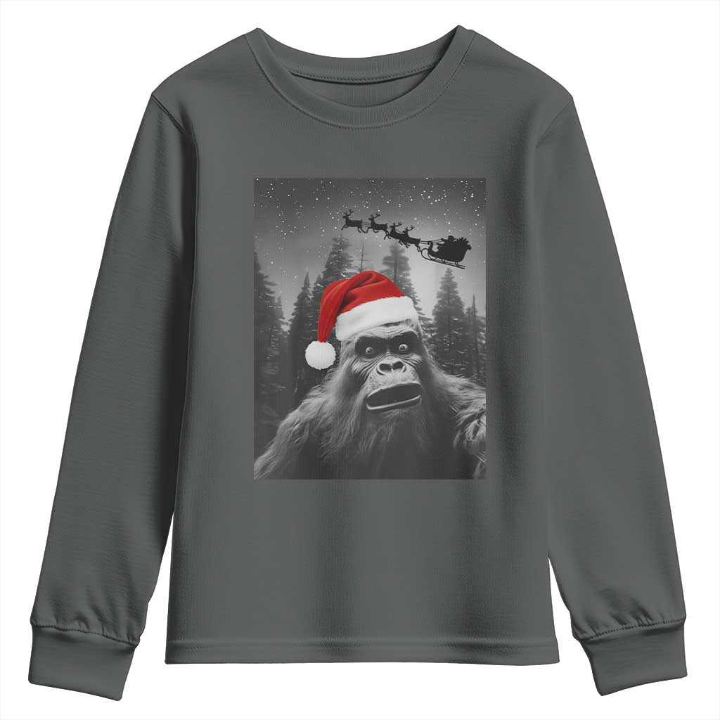Funny Bigfoot Santas Sleigh Selfie Christmas Youth Sweatshirt - Wonder Print Shop