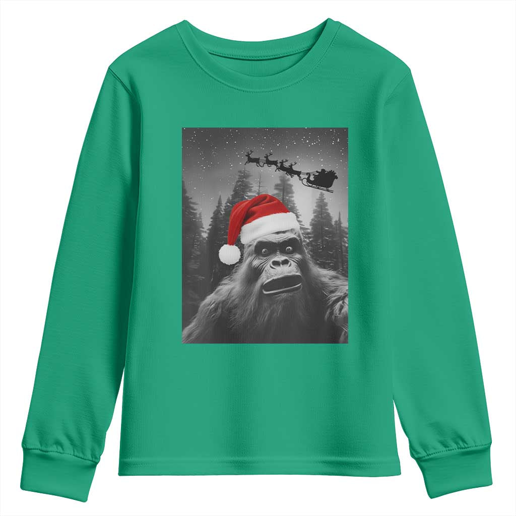 Funny Bigfoot Santas Sleigh Selfie Christmas Youth Sweatshirt - Wonder Print Shop