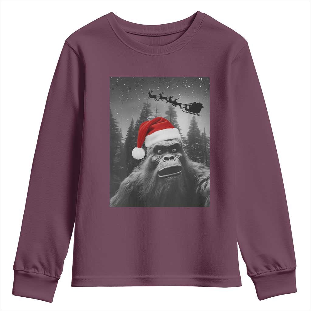 Funny Bigfoot Santas Sleigh Selfie Christmas Youth Sweatshirt - Wonder Print Shop