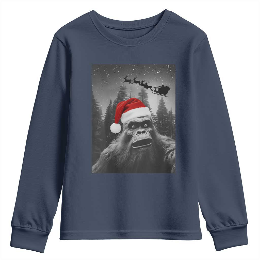 Funny Bigfoot Santas Sleigh Selfie Christmas Youth Sweatshirt - Wonder Print Shop