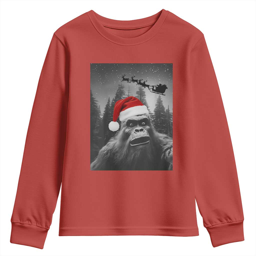 Funny Bigfoot Santas Sleigh Selfie Christmas Youth Sweatshirt - Wonder Print Shop
