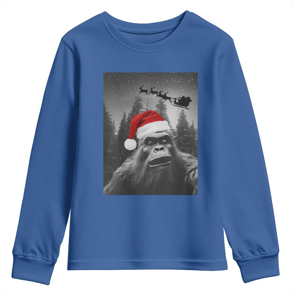 Funny Bigfoot Santas Sleigh Selfie Christmas Youth Sweatshirt - Wonder Print Shop