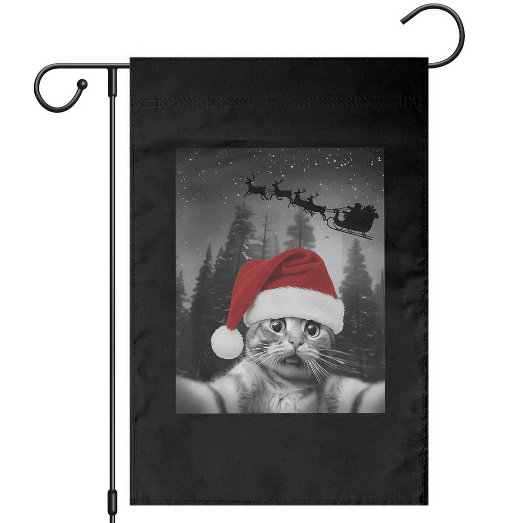 Funny Cat Selfie With Santas Sleigh Christmas Garden Flag - Wonder Print Shop